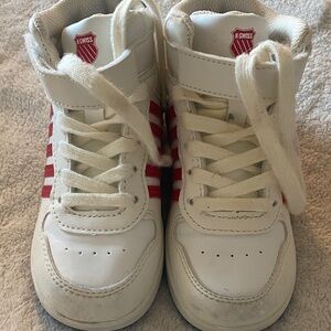 K-Swiss Kids White and Red High-Top Sneakers with Strap